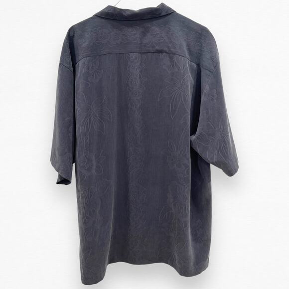 Tommy Bahama Shirt XL Charcoal Gray Silk Floral Camp Button Down Short Sleeve - Picture 3 of 13